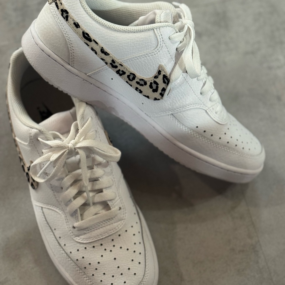 Nike White Sneakers with Leopard Detail